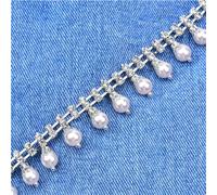 Strisce di catena con strass, Perline rotonde Cristallo Strass Nappa Perla Frangia Catena Trim 1 Yard Cucire sulla cintura del vestito Fai da te(Design 2)