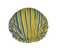 Strisce gialle e blu 03 cuffie da doccia da donna riutilizzabili grande cuffia da doccia da uomo Quick dry cura capelli lunghi corti bambini bagno
