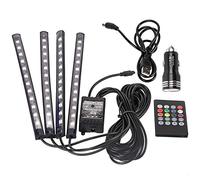 Strisce luminose a LED per auto, Akozon 4 pezzi 48 LED multicolore per musica Striscia luminosa per auto sotto il kit di illuminazione del cruscotto Funzione attiva del suono e telecomando Luci d'acce