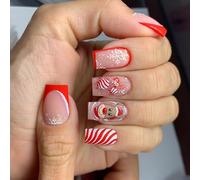 Strisce Unghie Finte Natale Coperture Piene Stick On Cartoon Alci Premere Su Manicure Forniture Per Inverno Natale Press On Bianco Fiocco di neve Falso Copertura Completa Stick On