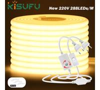 Striscia al neon LED COB dimmerabile 220V con interruttore/spina dimmer impermeabile 288 LED/M Striscia al neon di alta qualità Illuminazione domestica da giardino
