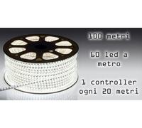 STRISCIA BOBINA LED 100 METRI MT STRIP 220V 5050 600 LED Luce Fredda