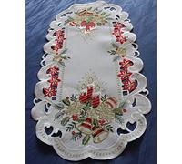 Striscia centrotavola natalizia, runner, piccola tovaglia con ricami a forma di candele di Natale, decorazione a tema natalizio, nei colori bianco e rosso, misura selezionabile, bianco, 40 x 90 cm