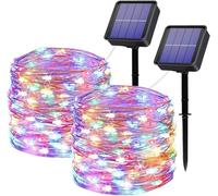 Striscia di luci solari per esterni, confezione da 2 pezzi, 32 m, 320 LED, RGB, filo di rame, impermeabile, luminoso, 8 modalità, luci a fata stellata, per giardino, feste, casa, decorazione