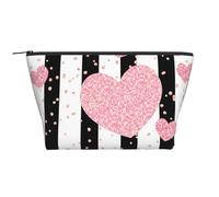 Striscia di paillettes in oro rosa con cuore romantico, Borsa da toilette Borsa per trucco Borsa per cosmetici Borsa da toilette da viaggio portatile