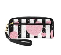 Striscia di paillettes in oro rosa con cuore romantico, Borsa per il trucco Borsa per cosmetici Borsa da viaggio portatile da toilette Astuccio in pelle per donne e ragazze