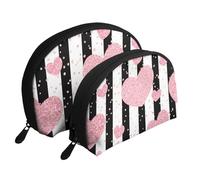 Striscia di paillettes in oro rosa con cuore romantico, Borsa per trucco a conchiglia Portamonete da donna Borsa da toilette piccola Borsa per cosmetici 2 pezzi