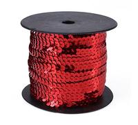 Striscia di Paillettes Piatte da 100 Metri, 6 Mm, Cordoncini per Cucire con Finiture in Lustrini Lucidi Fai da Te, Linea di Rocchetto per Paillette Piatta E Rotonda Colorata, Lavoro Manuale(Rosso)
