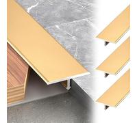 Striscia di transizione con profilo a T tagliabile, separatore piatto per il collegamento di giunti del pavimento, soglie delle portiere, set da 3 pezzi (oro, 1/4 pollice/6 mm)