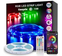 Striscia LED 15 Metri, Bluetooth RGB Smart 15M con Telecomando, App Controllato, Cambia Colore con la Musica, Luci LED Colorate per Casa, Decorazioni, Cucina, Bar, Festa