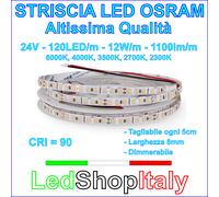 Striscia Led 24V LED 2835 OSRAM 120LED/m 12W/m bobina 10m IP20 ALTISSIMA QUALITA [EEK: A+]