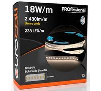 Striscia LED 5 metri Professionale 24V 90W 18 W/mt - Striscia Monocolore da 1190 LED 238 LED/mt e 12150 Lumen 2430 Lm/mt 135 lm/W - Bianco Caldo 3000K