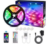 Striscia LED 5M Bluetooth, ALED LIGHT Strisce Luci Led RGB 5050 SMD con DC 12V Alimentatore e 44 Tasti Telecomando e Ricevitore, Nastro LED Decorazione per Natale Feste Casa Matrimonio