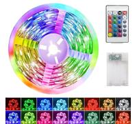 Striscia LED a batteria, 2 m, striscia luminosa RGB 5050, autoadesiva, 16 colori che cambiano colore, funzionamento a batteria, striscia LED con telecomando per armadi, scale, cucina, letti