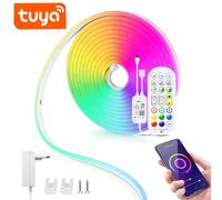 Striscia LED al neon RGB WiFi con spina europea 12/24V, striscia al neon RGB 1/2/3/4/5/10/15M funziona con illuminazione Tuya/Smart Life/Alexa/Google Home Deco