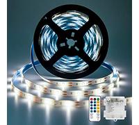 Striscia LED alimentata a batteria, 5 m, 150 LED, funzionamento a batteria, per decorazioni, 8 modalità con telecomando a infrarossi, impermeabile, colore bianco freddo, per interni ed esterni