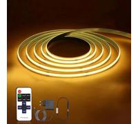 Striscia LED COB 1 Metri, Bianco caldo 2700K, 24V LED COB Autoadesivo Dimmerazione, CRI92+, 320LEDs/m, 8mm Larghezza, con Alimentatore eTelecomando RF, per Cucina,Camera da Letto e Sfondo Televisivo