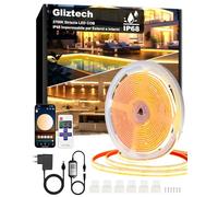Striscia LED COB 15m IP68 Impermeabile, 24 V 2700K Luce Bianca Calda Autoadesiva con Alimentatore, App e Telecomando per Grondaia, Giardino, Piscina, Terrazza, Cucina, Bagno
