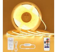 Striscia LED COB Bianco caldo 10 metri, Strisce LED Dimmerabile 24V 3000K, Strip LED auto adesive impermeabile IP44, Barra luminosa 10 M con telecomando e alimentatore, Adatto per il cucina, scale