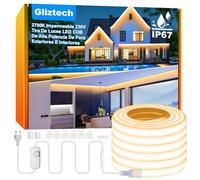 Striscia LED COB Esterno Impermeabile IP67 Spina Diretta, 10M Striscia Led 220V Luminosità per Esterni con Doppio Controller Fusibile, 2700K LED COB Bianca Calda per Commerciali da Giardino e Patio