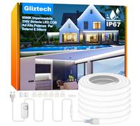 Striscia LED COB Esterno Impermeabile IP67 Spina Diretta, 10M Striscia Led 220V Luminosità per Esterni con Doppio Controller Fusibile, 6500K LED COB Bianca per Commerciali da Giardino e Patio