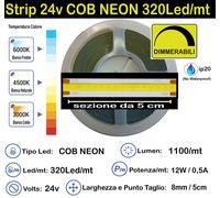 STRISCIA LED COB STRIP 12v 24v 5-10-15mt BOBINA LUCE DIMMERABILE 12Volt / 24Volt [EEK: A+]
