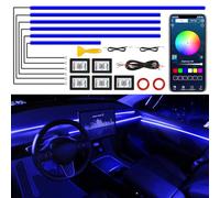 Striscia LED interna per auto in acrilico con APP wireless, accessori per auto 6 in 1 con 145 cm 593 LED, kit di illuminazione ambientale per auto in fibra ottica, striscia LED neon RGB con