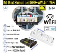 STRISCIA LED RGB+W RGB+WW 12V SMD5050 4in1 KIT 5 / 15 METRI anche con Accessori [EEK: A+]