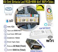 STRISCIA LED RGB+W RGB+WW 12V SMD5050 4in1 KIT 5 / 15 METRI anche con Accessori [EEK: A+]