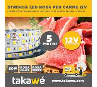 STRISCIA LED ROSA PER CARNE MACELLERIA 5MT 12V IP20/IP67 - ROSA CHIARO E SCURO [EEK: A++]