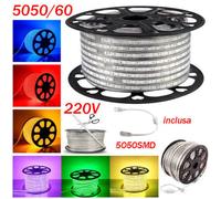 STRISCIA LED SMD 5050 SPINA DIRETTA 220V BIANCA TUBO ESTERNO BOBBINA 1M A 100 M [EEK: A+++]