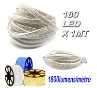 STRISCIA LED STRIP DOPPIO 5050 2835 INTERNO ESTERNO 220V BOBINA 1MT A 50MT 180L