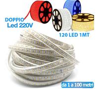 STRISCIA LED STRIP DOPPIO LED 5050 3014 INTERNO ESTERNO 220V BOBINA 1MT A 100 MT