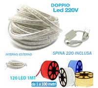 STRISCIA LED STRIP DOPPIO LED 5050 3014 INTERNO ESTERNO 220V BOBINA 1MT A 100 MT