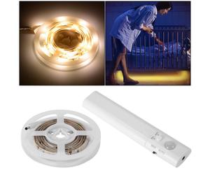 STRISCIA LED STRIP WIRELESS BATTERIA LUCE 1M PIR SENSORE MOVIMENTO ARMADIO LETTO