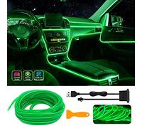 Striscia luminosa LED elettroluminescente per interni dell’auto, cavo USB al neon con bordo cucito da 6 mm, filo luminoso 5 m, kit decorazione degli verde