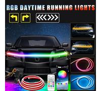 Striscia luminosa per cofano Auto RGB con indicatori di direzione scorrevoli luci di marcia diurna a Led DRL lampada automatica a striscia LED flessibile universale per Auto
