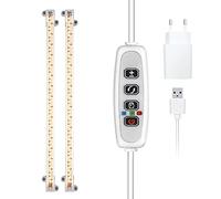 Striscia luminosa per la crescita delle piante, luci a LED per piante d'appartamento, 380 nm-800 nm, luce calda naturale, modalità dimmer a 9 livelli, timer 3/9/12 ore, 4 modalità interruttori, 2 tubi