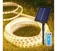 Striscia luminosa solare a LED per esterno, luci solari a LED da esterno più luminose con telecomando, 8 modalità di illuminazione con accensione/spegnimento automatico, luci a stringa per esterno, co