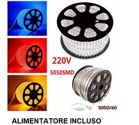 STRISCIA STRIP LED BOBINA SMD 5050 RGB SPINA 220V BIANCA TUBO ESTERNO 1 A 100 M