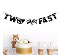 Striscia Two Fast, Striscione Nero per Due Compleanni Veloci Decorazioni per Feste di Compleanno con Auto da Corsa Decorazioni per Feste di Compleanno con Due Veloci Pre-Assemblate in Carta