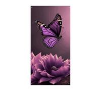Striscione 3D con fiori e farfalla viola per porta di benvenuto cartello di ingresso striscione per feste di festa decorazioni per feste di compleanno banner per celebrazioni festive, 178 x 89 cm