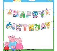 Striscione a lettere a tema Peppa Pig per compleanno, con colori ricchi e vivaci, stampa nitida. Appendilo sopra la parete di sfondo o il tavolo dei dolci per aggiungere un'atmosfera vivace e carina a