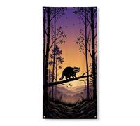 Striscione artistico vintage per porta con procione, foresta viola, decorazione paesaggistica per eventi autunnali all'aperto e interni, 91 x 182 cm
