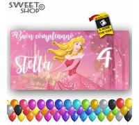 Striscione Banner COMPLEANNO PERSONALIZZATO AURORA PRINCIPESSA ANCHE DA ESTERNO