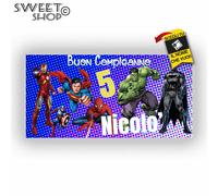 Striscione Banner COMPLEANNO PERSONALIZZATO SUPER EROI ANCHE DA ESTERNO
