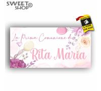 Striscione Banner PRIMA COMUNIONE PERSONALIZZATO anche da esterno rosa sacrament