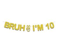 Striscione "Bruh I'm 10", "Cin cin per i 10 anni", decorazioni divertenti per feste di buon decimo anno, decorazioni di compleanno glitterate nere per ragazzi e ragazze, articoli per adolescenti.