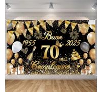 Striscione Buon Compleanno 70 Anni 1955-2025, Seutgjie Decorazioni Compleanno 70 Anni Donna Uomo per Anniversario Oro Nero 180 x 110 cm
