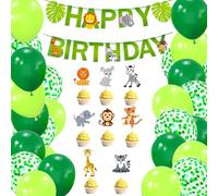 Striscione 'Buon Compleanno' Festone per Festività Infante - Decorazioni Compleanno Esotiche e Speciali con Tema Foresta e Giungla, Incluso Palloncini e Decorazioni per Torte con Animali
